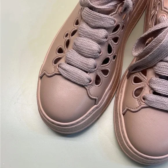 NWT AGL Cutout Leather Platform Sneakers in Tan beige – Made in Italy - Picture 6 of 6